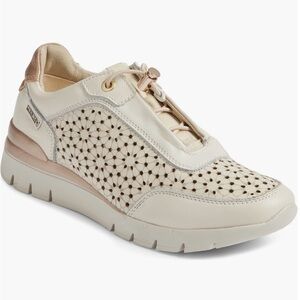 PIKOLINOS Cantabria Natural White Perforated Leather Sneakers, Size 8/38 EU